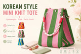 Korean Style Mini Knit Tote Bag Women Striped Crochet Bucket Handbag Lightweight Summer Daily Shoulder Purse For Vacation
