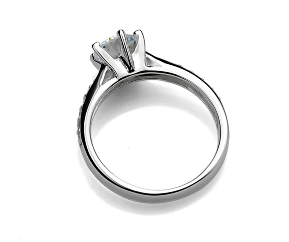 Classic 925 Sterling Silver Six-Claw Solitaire Ring