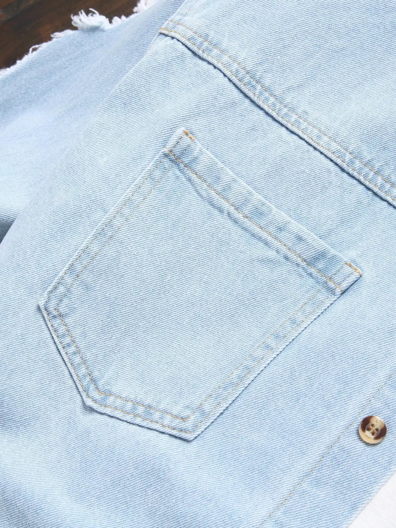 Men's Light Blue Ripped Distressed Washed Denim Long - Sleeve Shirt for Spring and Autumn