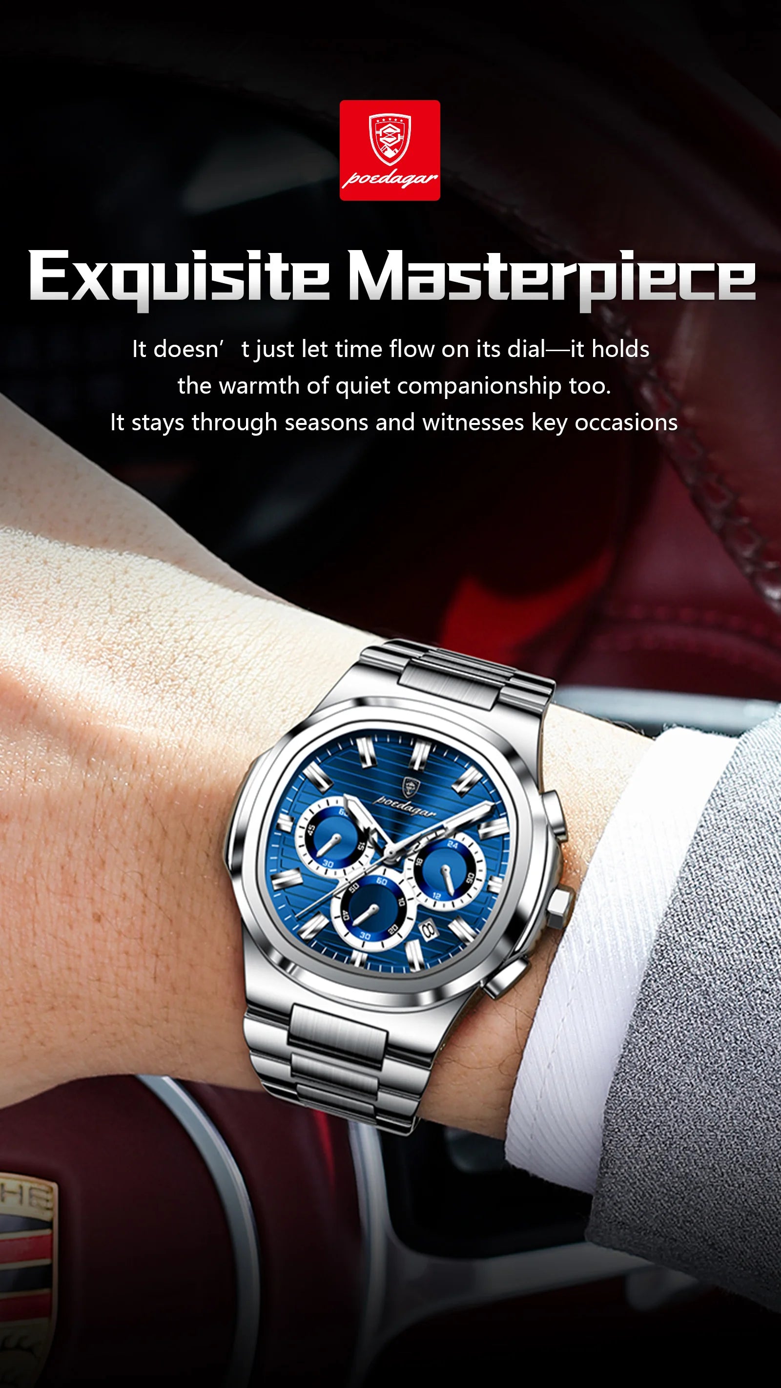 POEDAGAR Top High Quality Man Watch Luminous Waterproof Stainless Steel Men Clock Date Chronograph Quartz Business Men's Watches