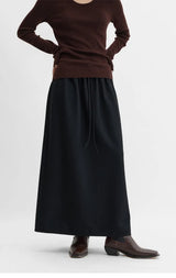 Elegant 100% Wool Elastic-Waist Skirt