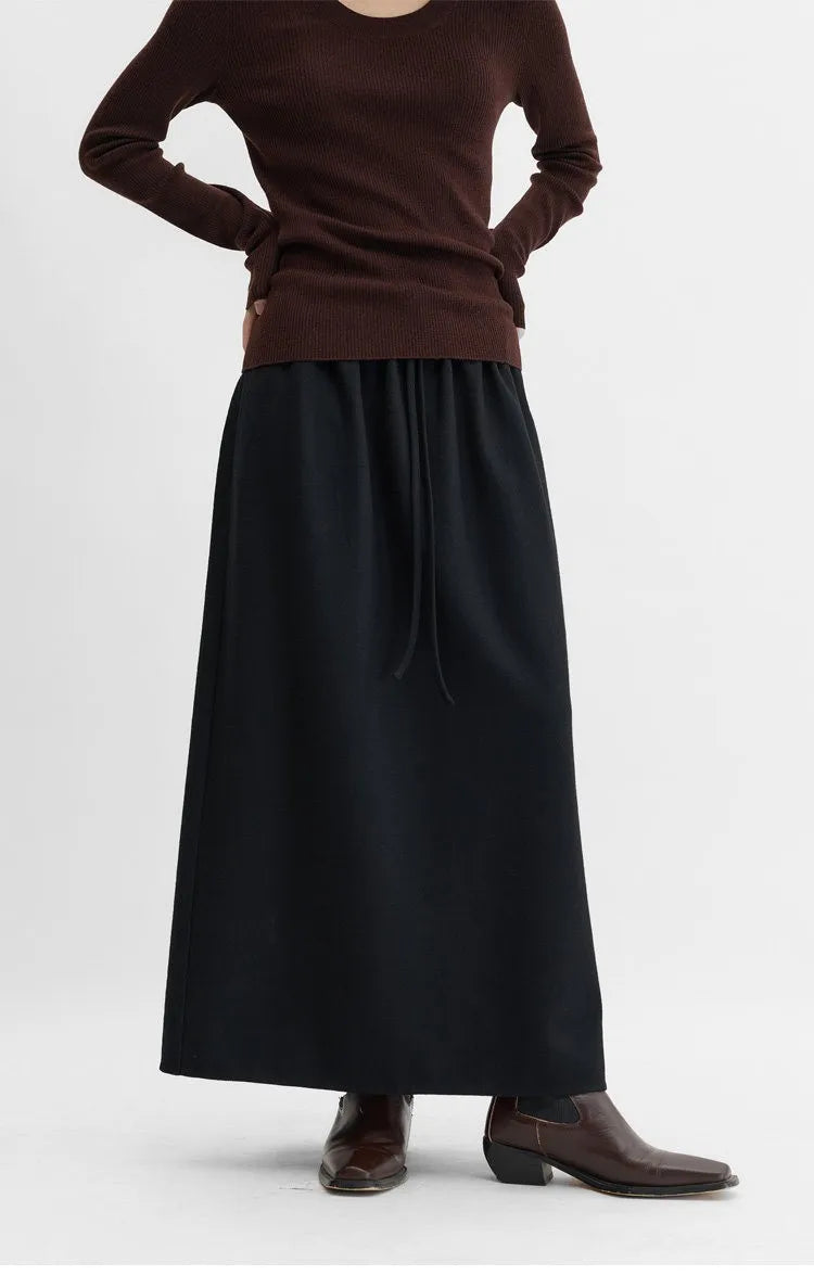 Elegant 100% Wool Elastic-Waist Skirt