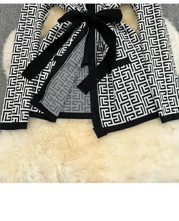 3-Piece Women’s Knitted Set: V-Neck Belted Cardigan & High-Waist Wide-Leg Pants