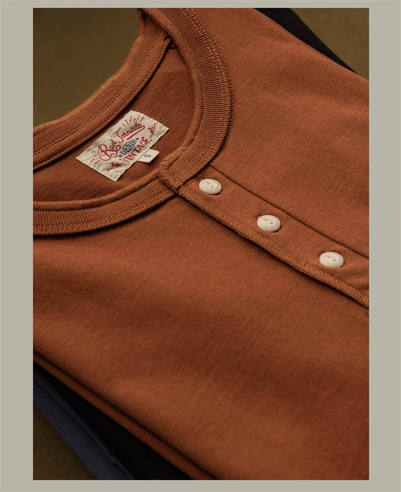 Heavyweight Cotton Henley Tee – Vintage Everyday Essential