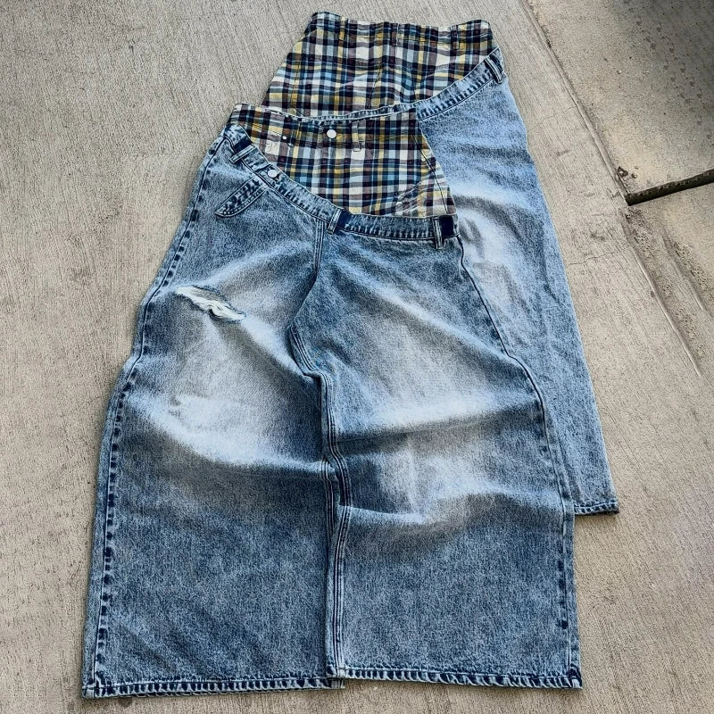 Unisex Y2K Plaid Baggy Jeans