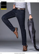 New Men's Fleece Warm Jeans Winter Thicken Plush Velvet Business Office Denim Trousers Brand Clothing Stretch Casual Male Pants
