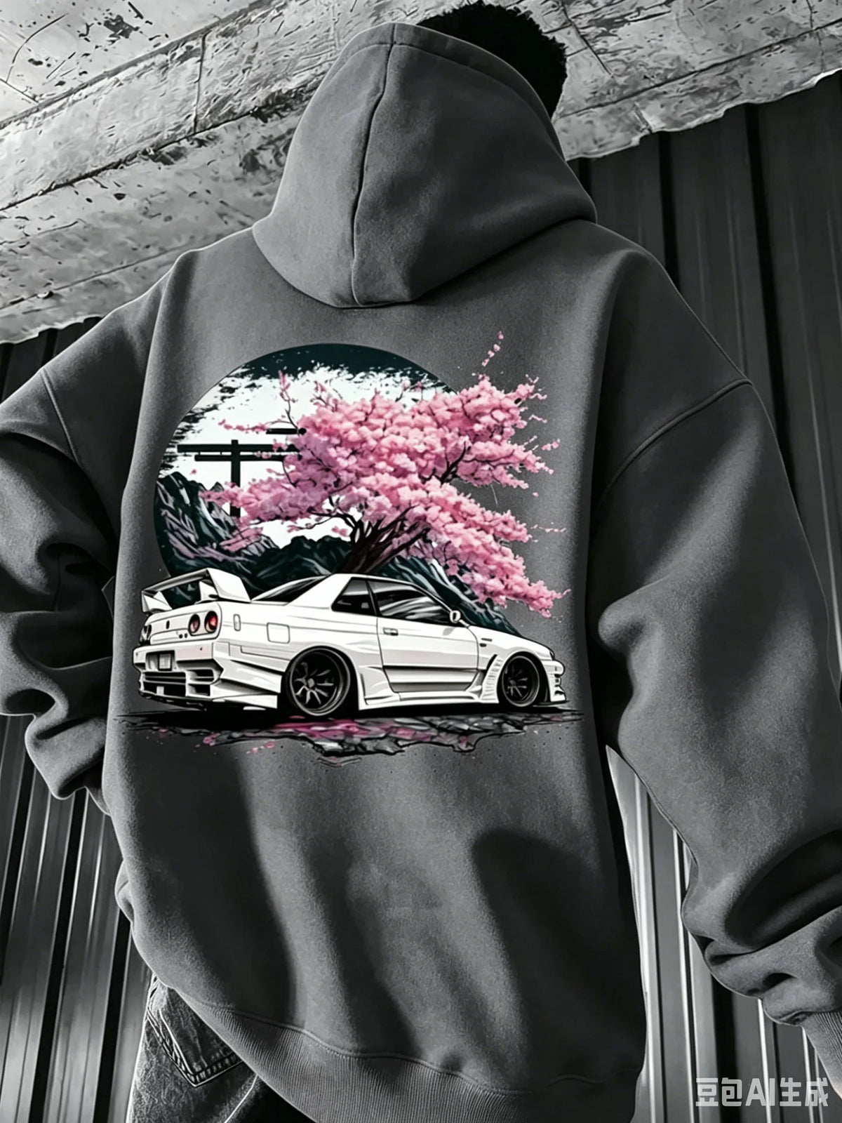 Men's JDM Car & Cherry Blossom Fleece Hoodie