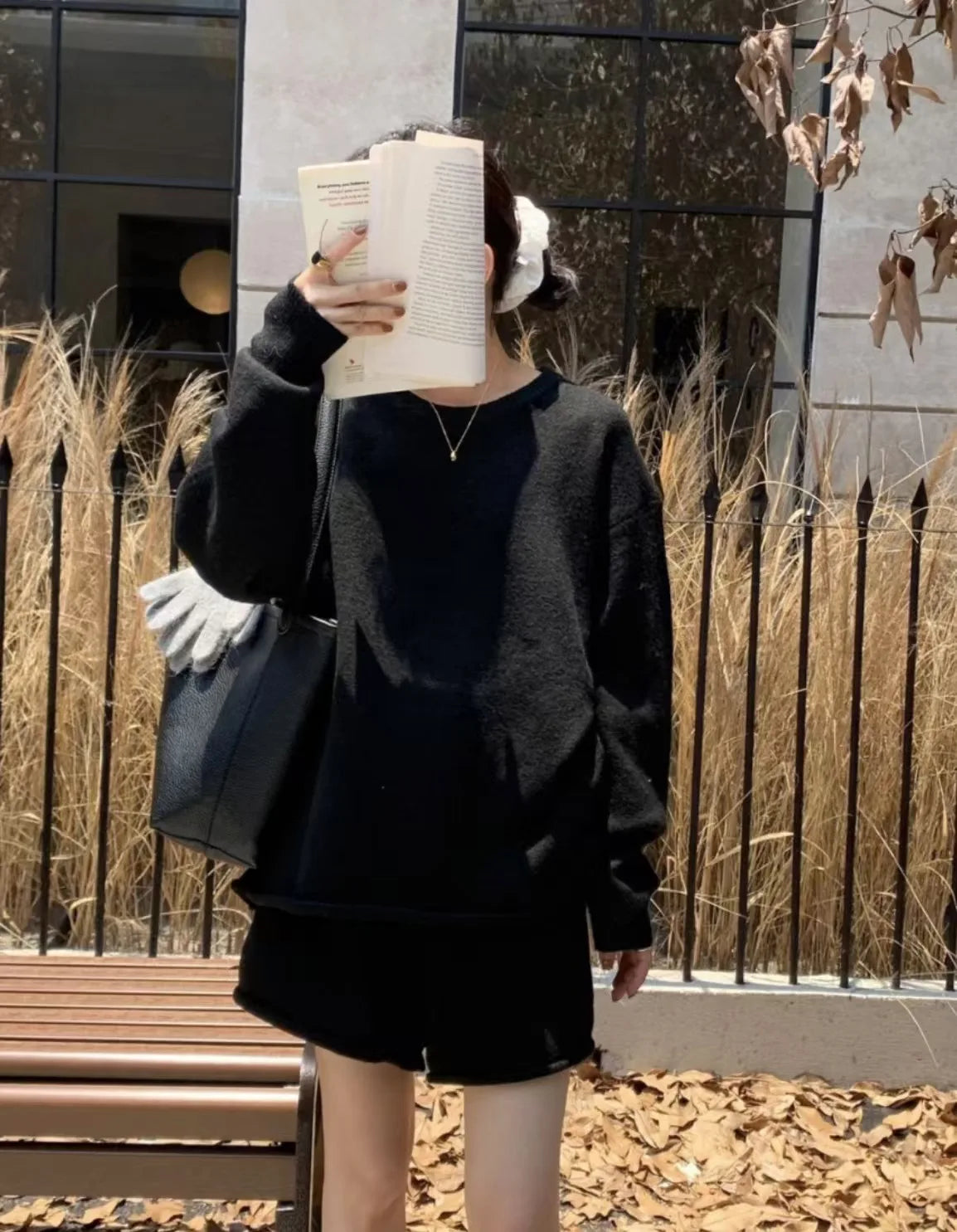 Korean Style Sweater Two 2 Piece Set Women Vintage Autumn Winter Pullover Knitted Tops + Casual Shorts 2 Piece Outfits Female