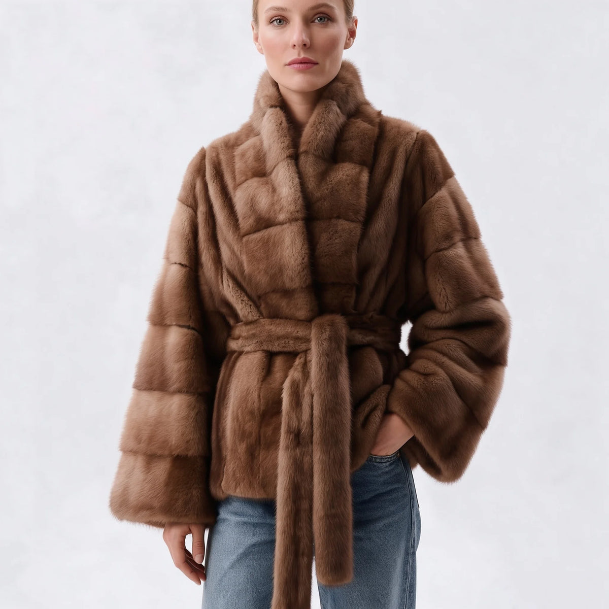 Women's Belted Faux Fur Jacket