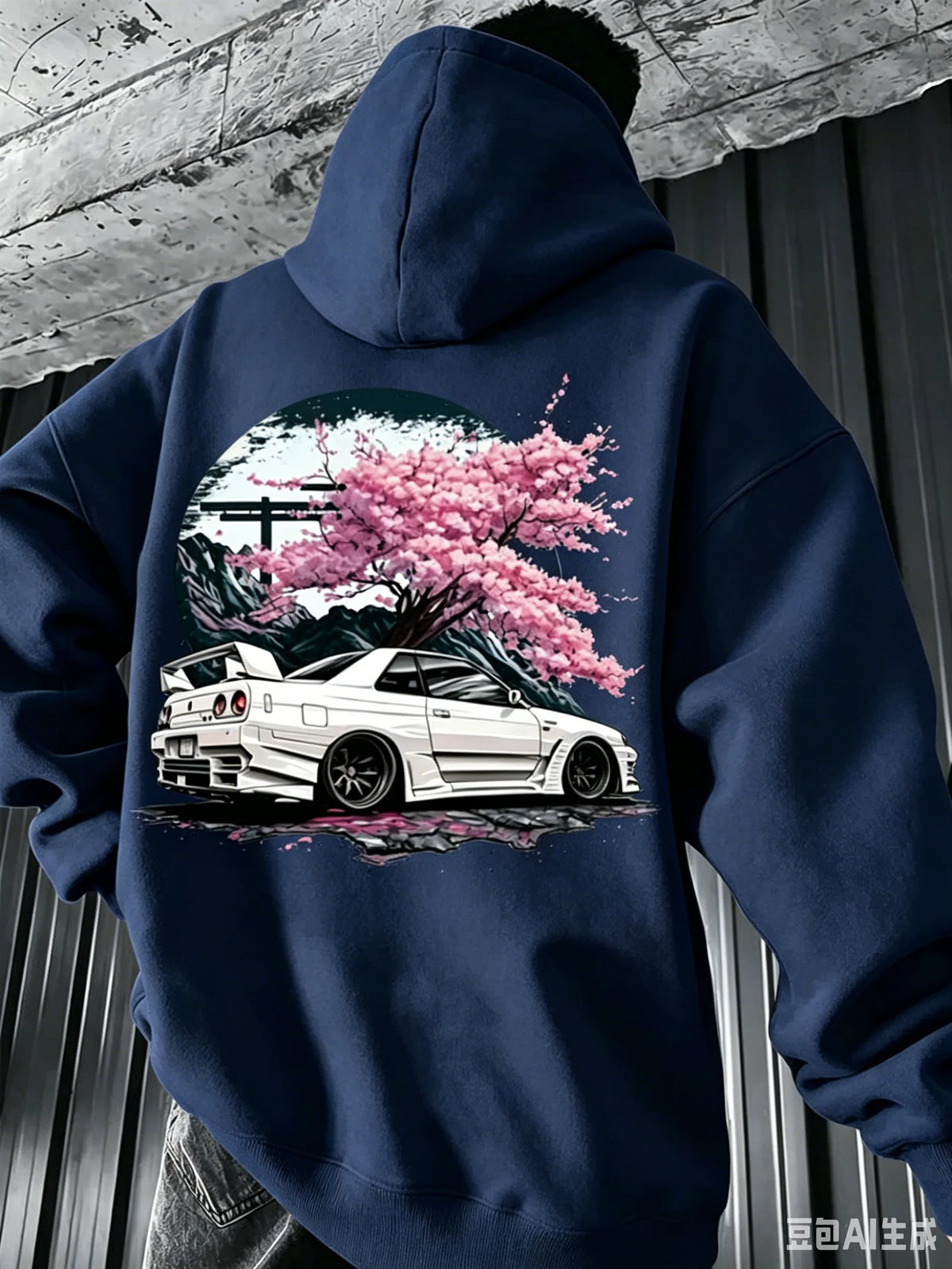 Men's JDM Car & Cherry Blossom Fleece Hoodie