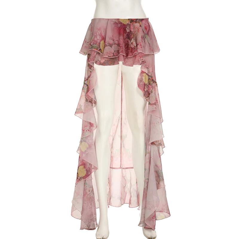 Y2K Floral Lace Long Skirt – Boho Beach & Party Style