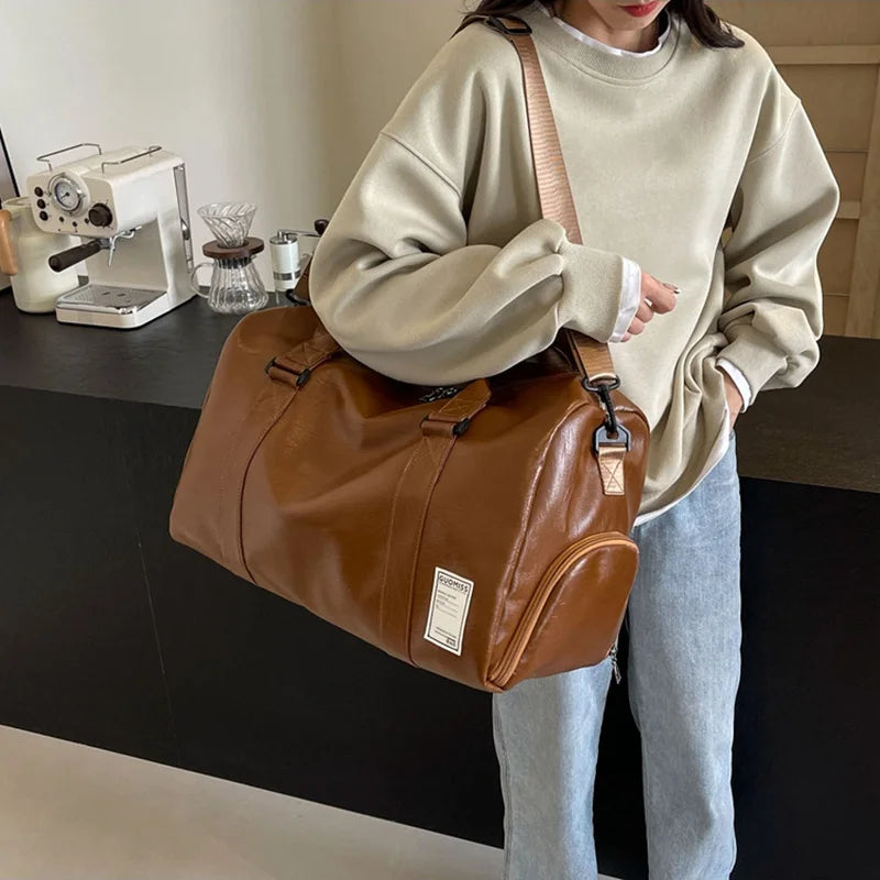 Fashion Leather Duffle Bag With Shoes Packet For Men and Women Luggage Travel Bag Sport Gym Fitness HandBag Mens Shoulder Bag