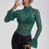 Elegant Floral Lace Turtleneck Blouse