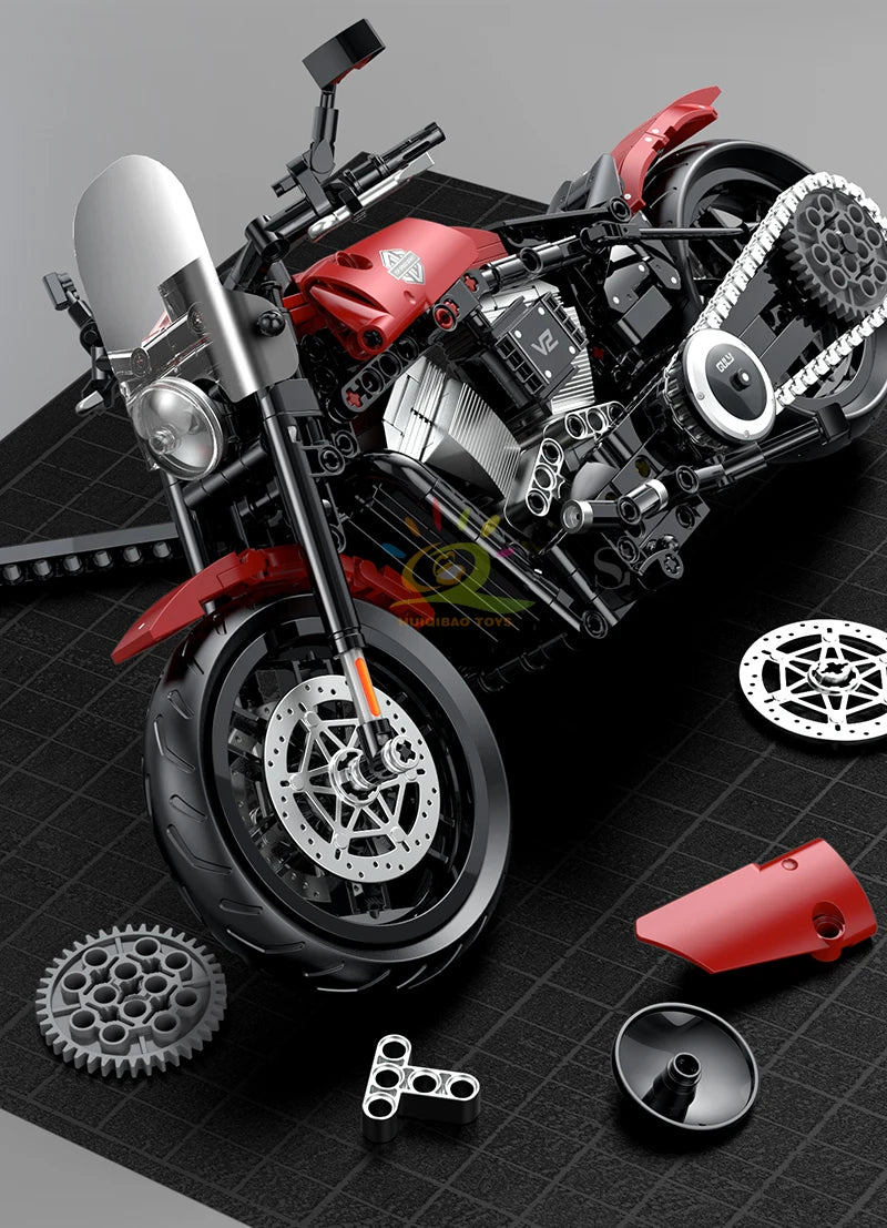 HUIQIBAO 1:8 Classic Motorbike Building Blocks High-tech Model Moto City Racer Bricks Toy for Kid Boy Children Adult MOC Car Set