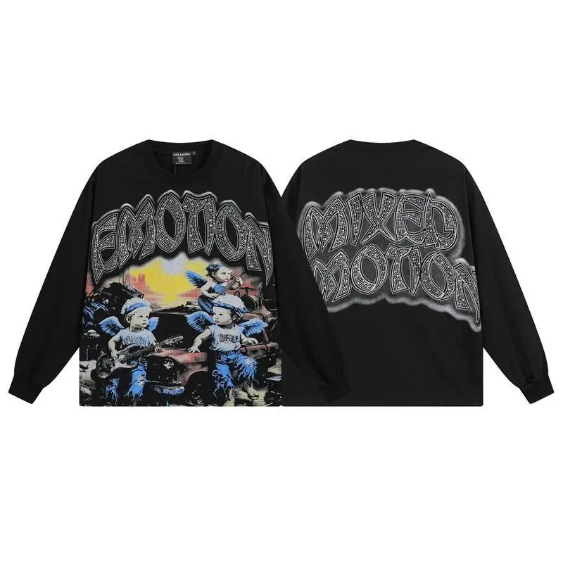 2026 New MIXED EMOTION Long Sleeve T-shirt Men Women High Street Full Print Best Quality Crewneck Hip Hop Oversized Tops