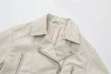 2025New Coal graysty le Women's washed leather jacket with belt, short coat with downgraded zipper and vintage lapel jacket
