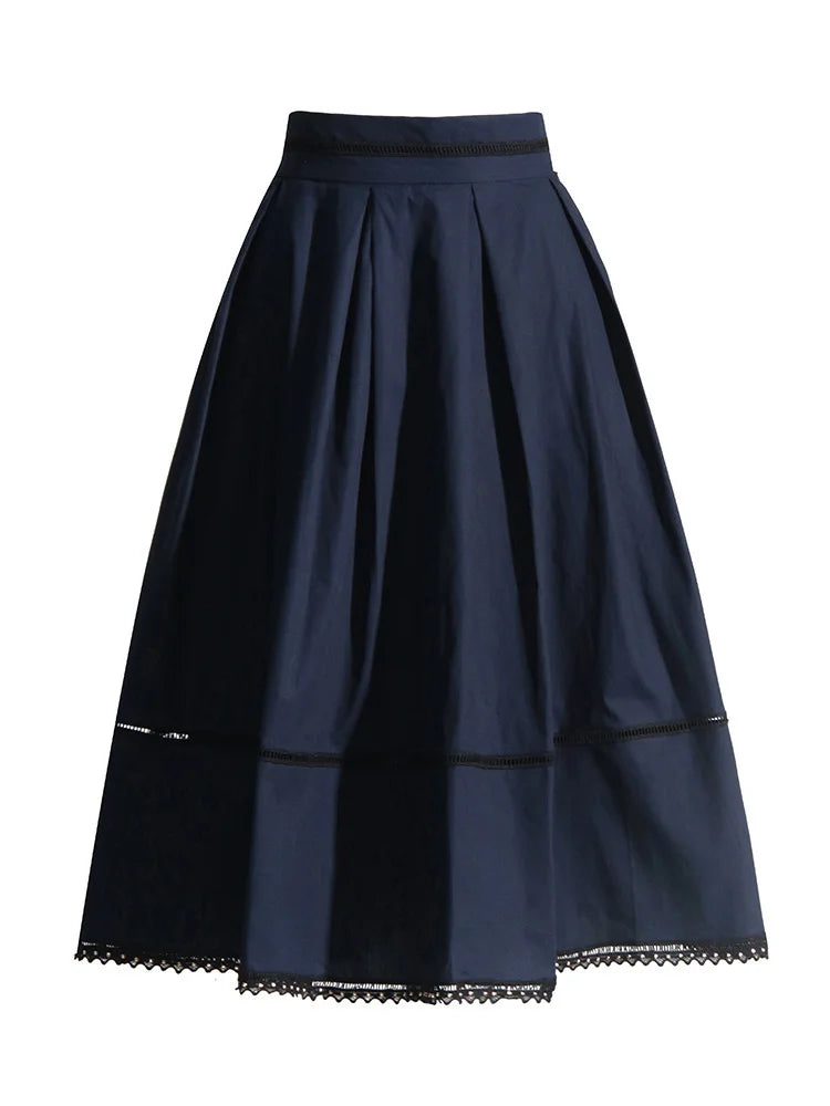 TWOTWINSTYLE Solid Two Piece Sets For Women Lapel Short Sleeve Tops High Waist A Line Skirt Slimming Sets Female Fashion Style