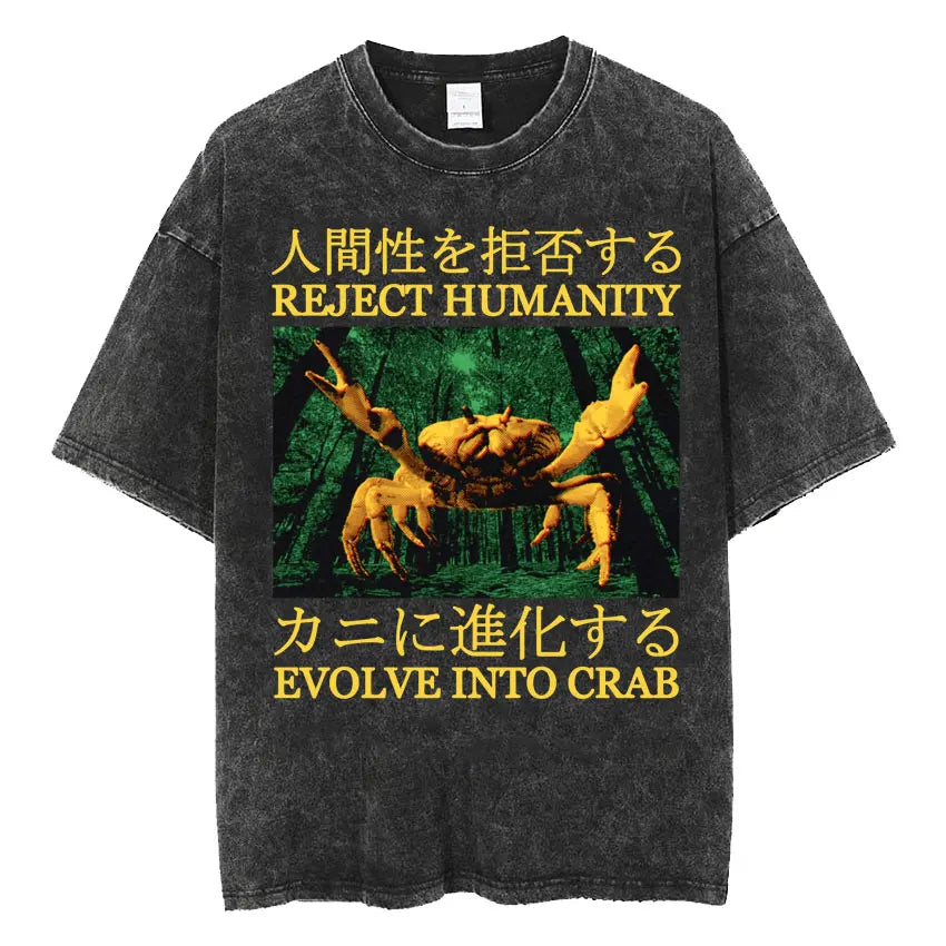 The Horrors Are Never Ending Yet I Remain Silly T-shirt Funny Japanese Style Frog Retro Washed T Shirt Men's Oversized Tees Tops