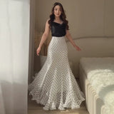Women Polka Dot Print High Waist Maxi Skirt Elegant Ruched Mermaid Long Skirts 2026 Summer Casual Vacation Fashion  Outwear