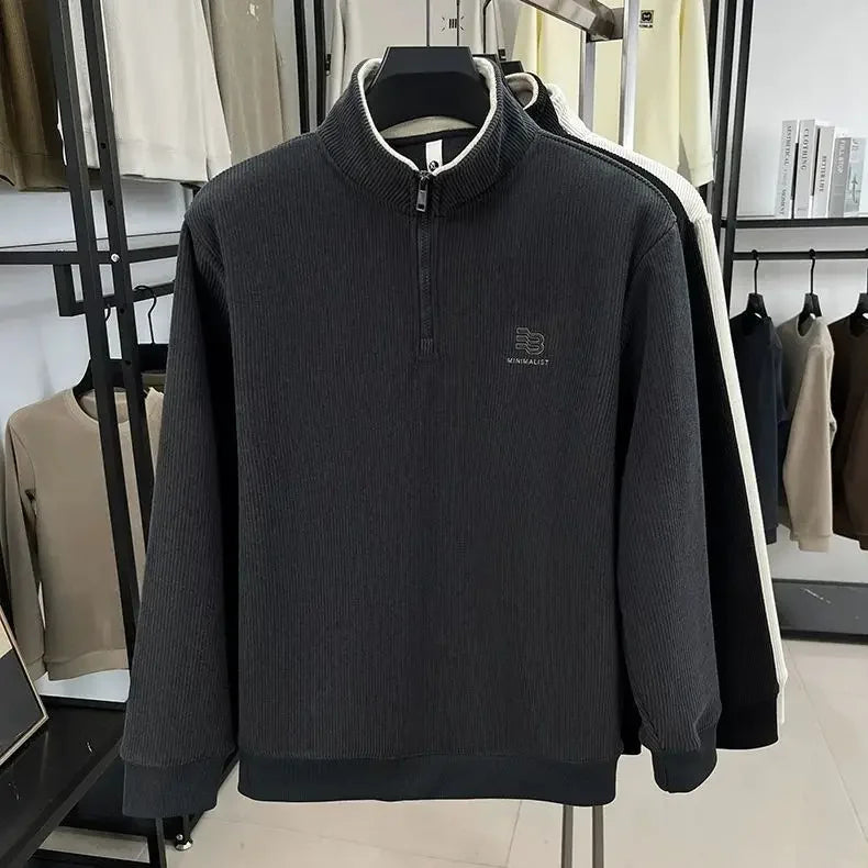 Autumn Men's Sweatwear Warm Pullover Solid Half Zipper Casual Long Sleeve Hoodie Thicken Half Turtleneck Sweatshirts Winter Tops