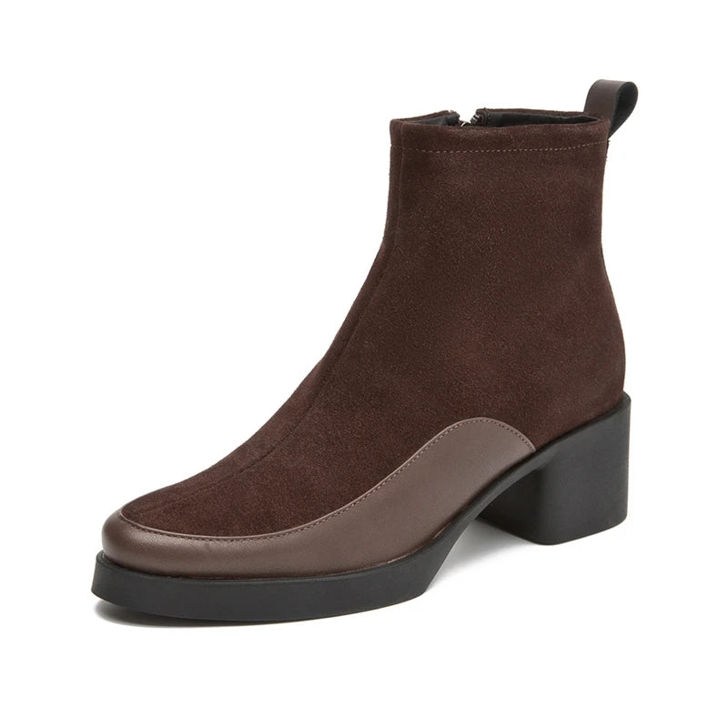 AIYUQI 2026 New Women's Short Boots Genuine Leather Chunky Heel High Heel Boots Female Large Size Pointed Toe Women Ankle Boots