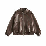 Women's Retro Faux Leather Zip-Up Jacket