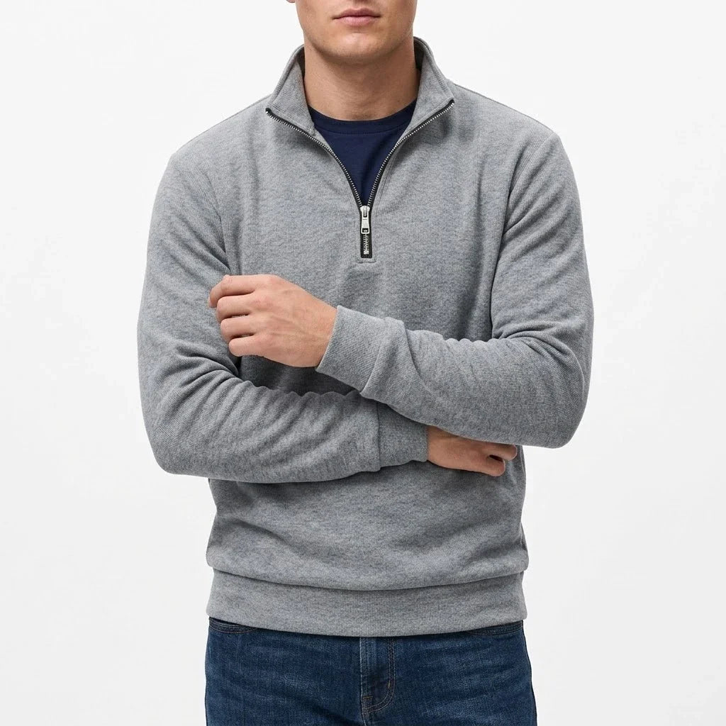 Mens Zip Up Jumper Mock Neck Warm Fleece Daily Knit Top Plain Tone Long Sleeve Pullover Outer Garment Tees for Guys Street