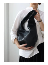 JAZZQ Soft Cowhide Leather Hobo Tote | Hand-Woven Detail