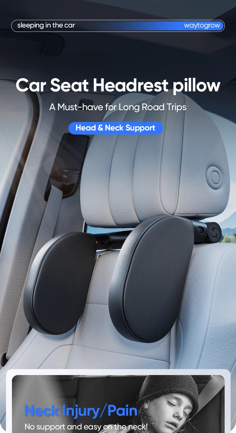 Ergonomic 360° Adjustable Auto Cervical Pillow with Memory Foam & Side Pads One-Click Sleep Headrest for Car
