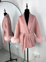 Elegant Fox Fur & Double-Sided Wool Coat