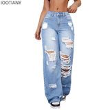 Women's Distressed Wide Leg Jeans | High Waist Denim