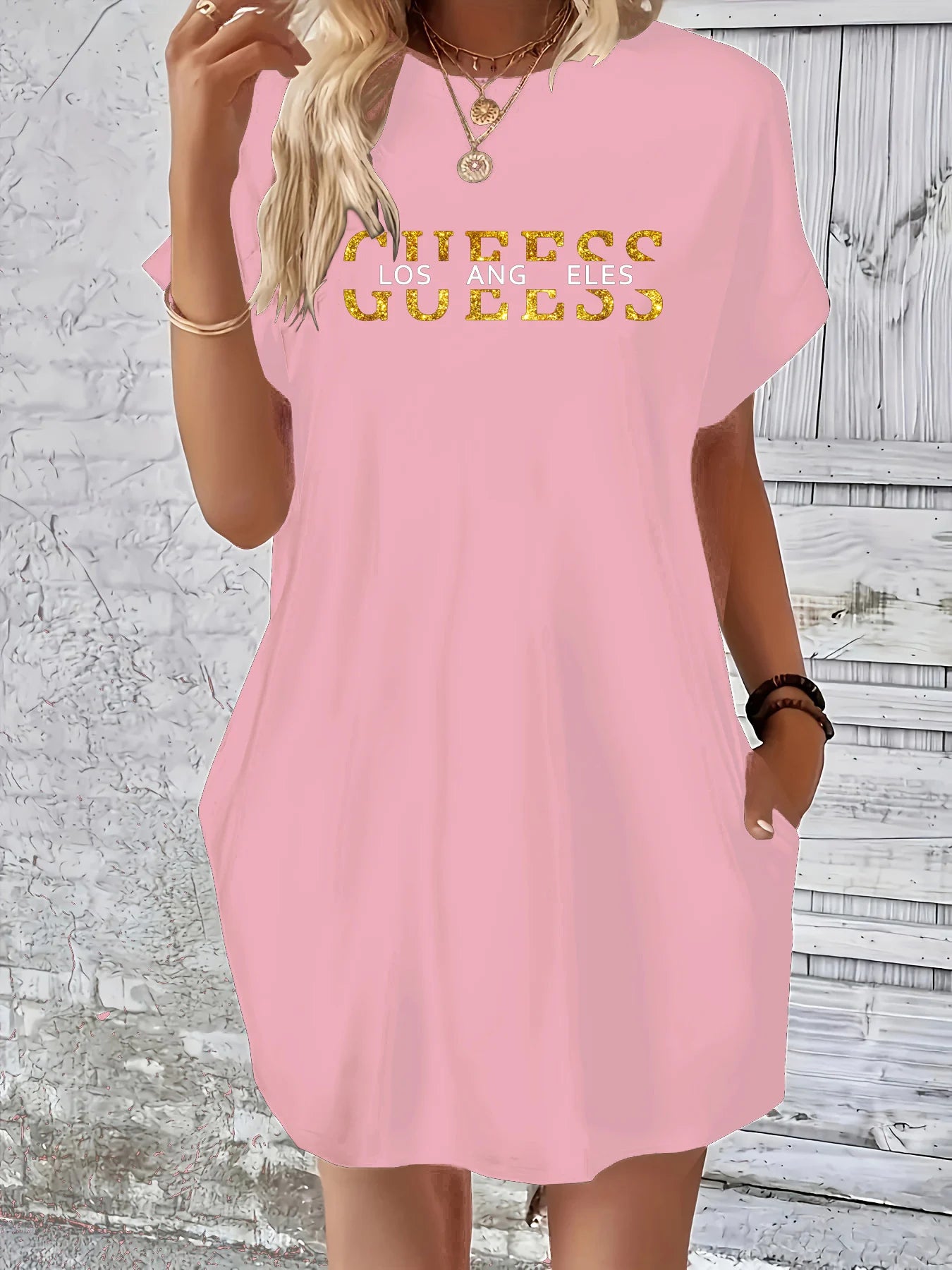 Los Angeles Letter Print Pocket Dress
