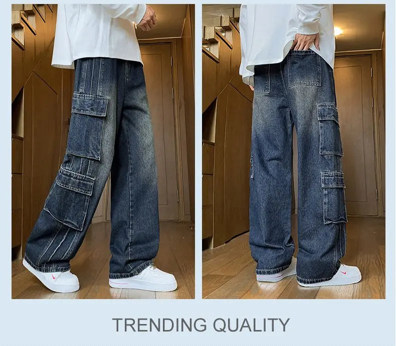 Men's Loose Straight-Leg Multi-Pocket Jeans