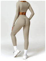 2-Piece Women's High-Waist Yoga Set – Seamless Long Sleeve Workout Suit