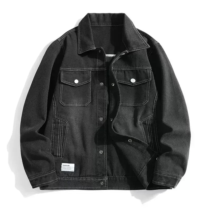 Autumn Men Solid Workwear Denim Jackets Fashion Motorcycle Vintage Jeans Jackets Hommes Slim Fit Cotton Casual Black Blue Coats