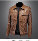 2024 Autumn and Winter New Men's Fashion Handsome with Solid Color Boutique Lapel Motorcycle Leather Coat Slim Fashion  M-5XL