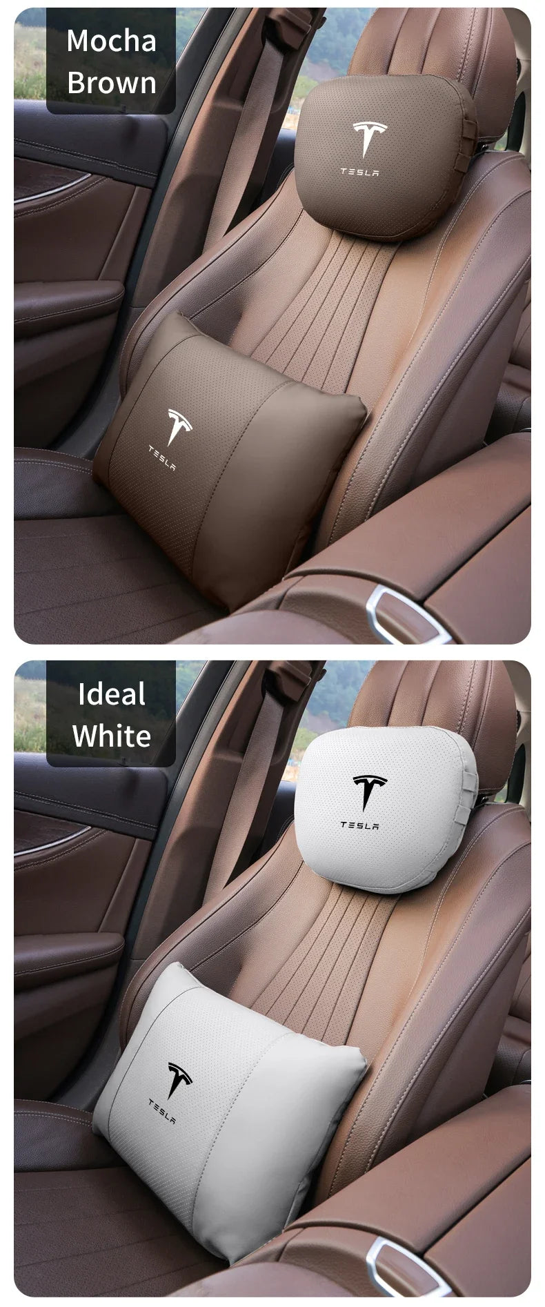 Car Double-Sided Suede Leather Headrest Neck Support Pillow Seat Waist Cushion Tesla Cybertruck Model 3 Model Y Model S Model X