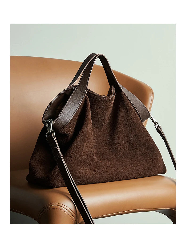 Women's Large Capacity Tote Bag 2025 New Vintage Suede Leather Spacious Crossbody Bag Commuting Versatile Trendy Premium Handbag