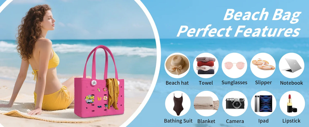 EVA Large Tote Bag Beach Storage 2 in 1 Waterproof Lightweight Travel Handbag for Women