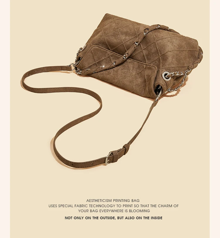 LAORENTOU Fabric Women's Strap Shoulder Bag Advanced Retro Underarm Large Capacity Fashion Quilted Handbag for Women Cossbody