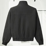 Stylish Girl Stand Collar Street Jacket Personality Button Zipper Solid Jacket Date Commuter Clothing Female New Casual Clothes