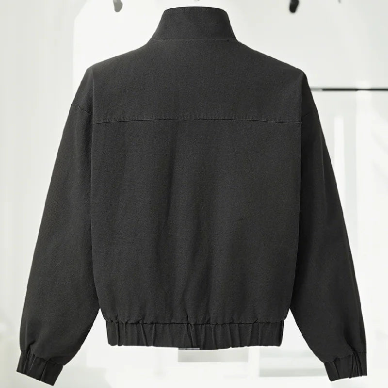 Stylish Girl Stand Collar Street Jacket Personality Button Zipper Solid Jacket Date Commuter Clothing Female New Casual Clothes