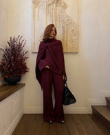 Hirsionsan Soft Elegant Vintage Women Suits 3 Pieces Female Sets O Neck Sweater & Wild Leg Pants with Scarf Knitted TrackSuit