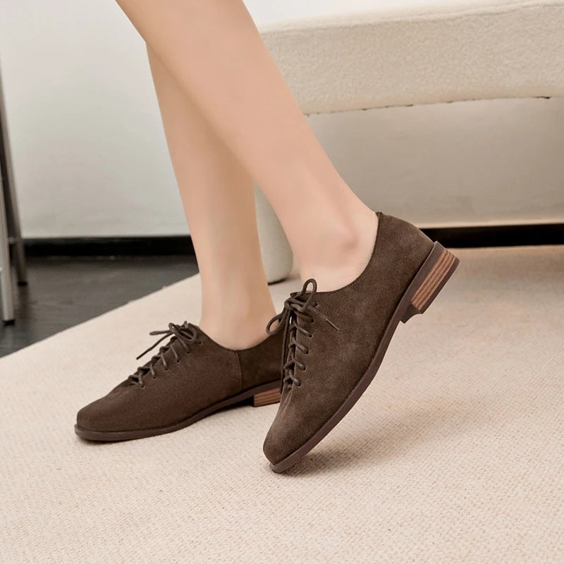 AIYUQI Women's Genuine Leather Lace-Up Oxford Loafers