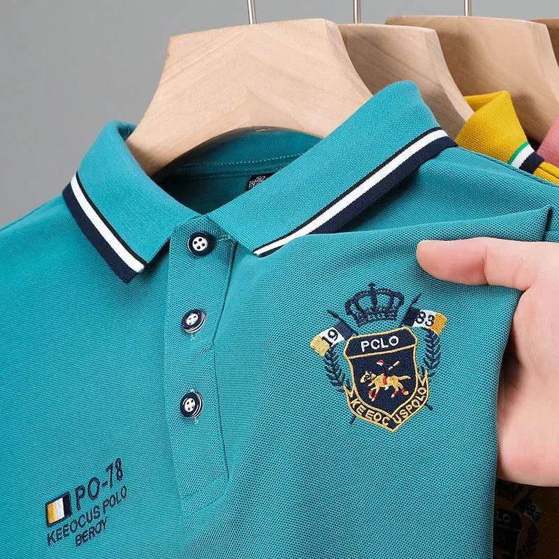 Men's Embroidered Cotton Polo – Casual Solid Colors