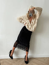 Elegant High-Waist Lace Midi Skirt