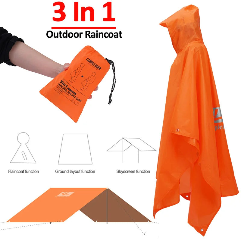 3-in-1 Waterproof Hooded Rain Poncho | Outdoor Raincoat