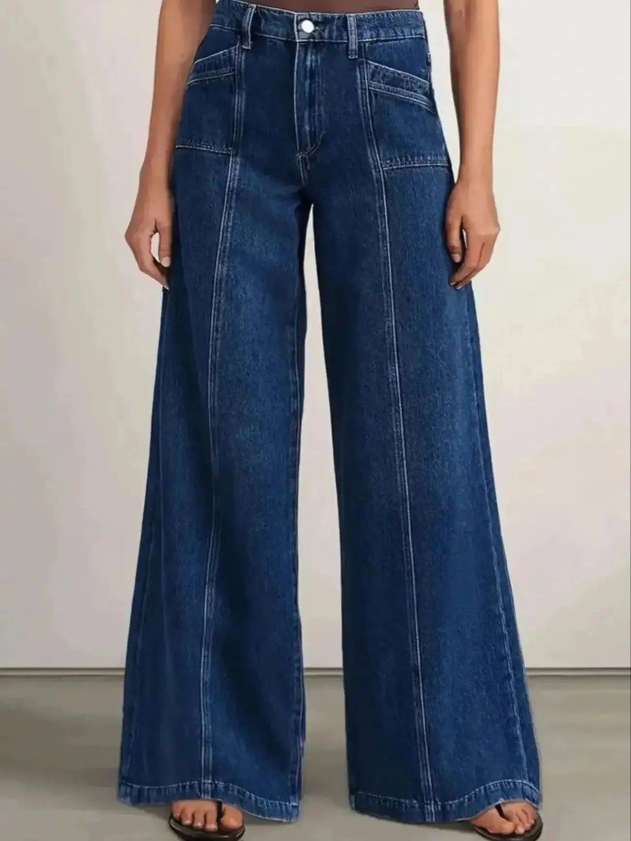Women's Deep Blue Wide-Leg Jeans | Relaxed Denim