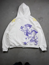Women Shahzad Clothing Joestar Style Zip Hoodies Men JoJo Light Blue Star Tusk Print Oversized Embroidery Couple Sweatshirt Tops