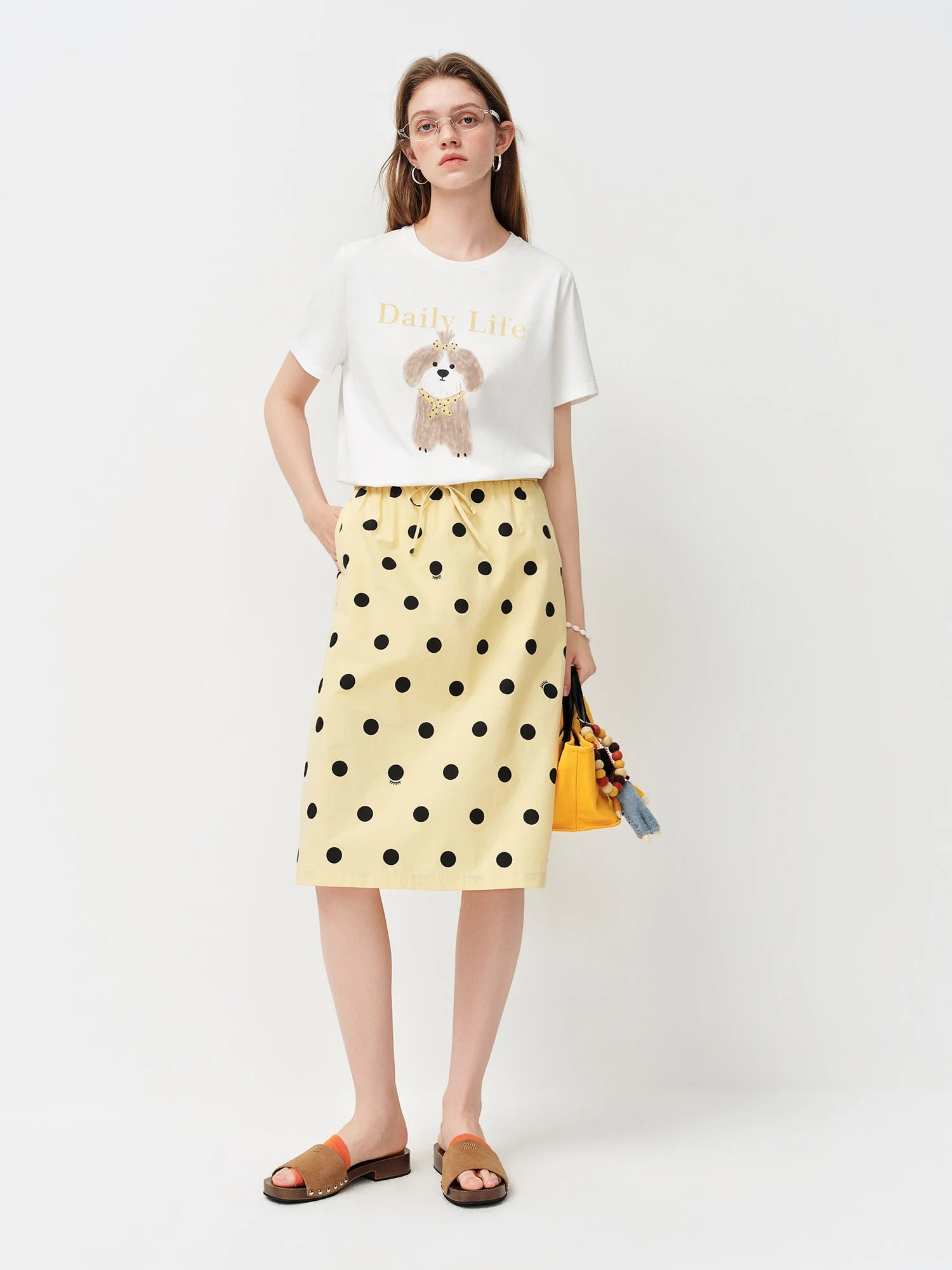 Polka Dot Lace-Up A-Line Skirt – Chic Knee-Length